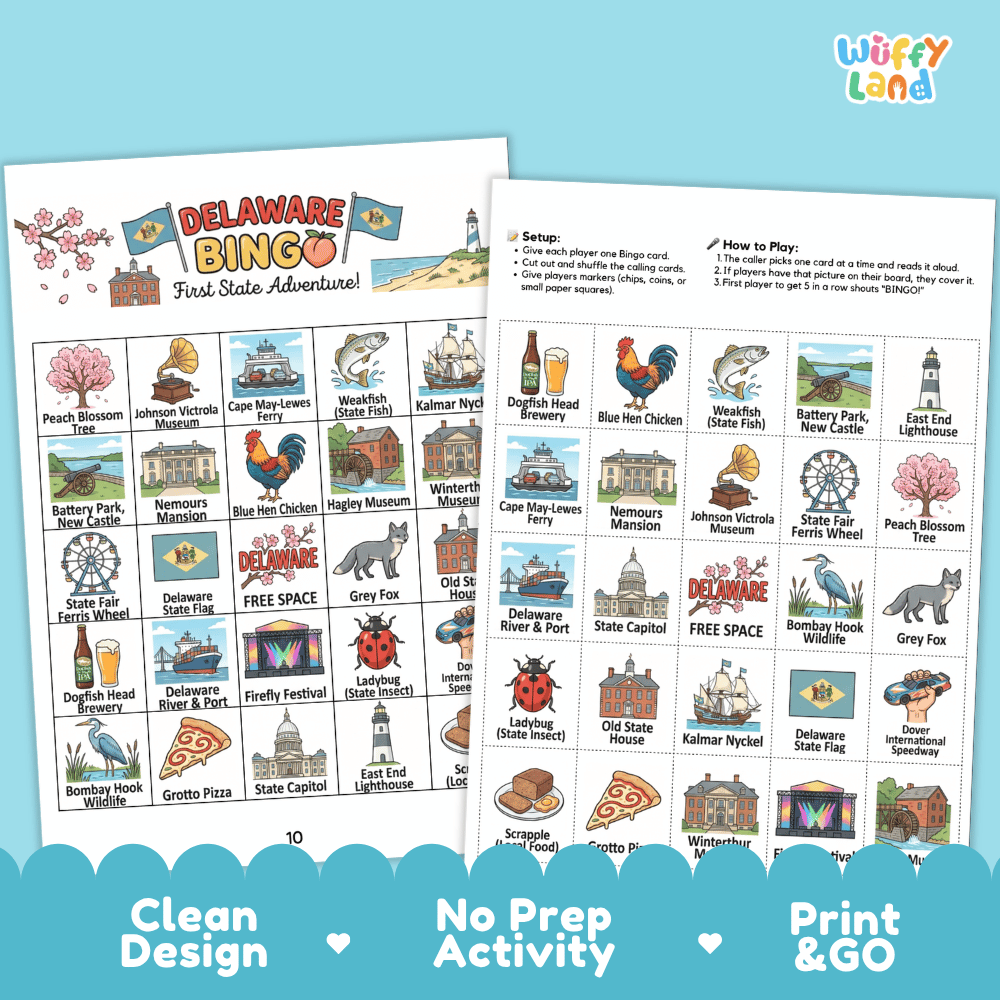 Delaware Geography BINGO Game The First State Activity Printable Boards