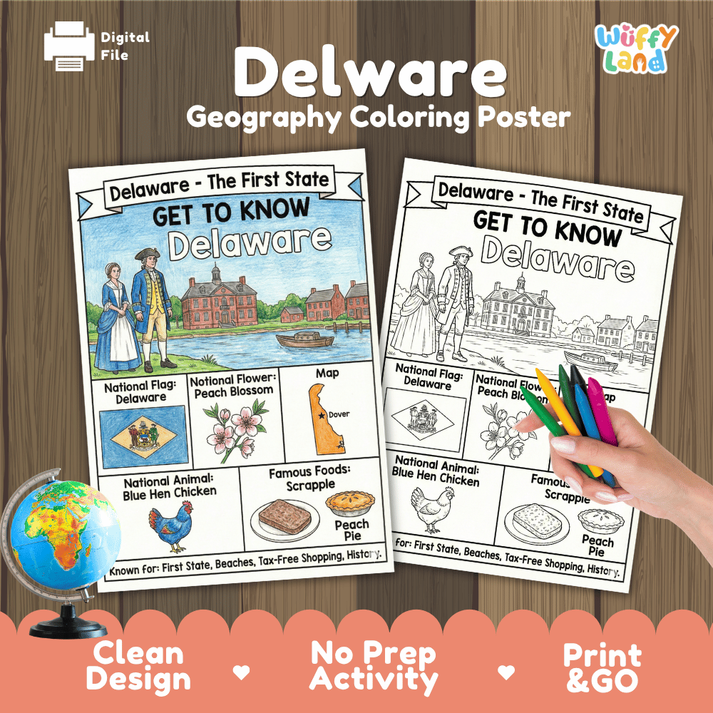 Delaware Geography Coloring Poster Worksheets