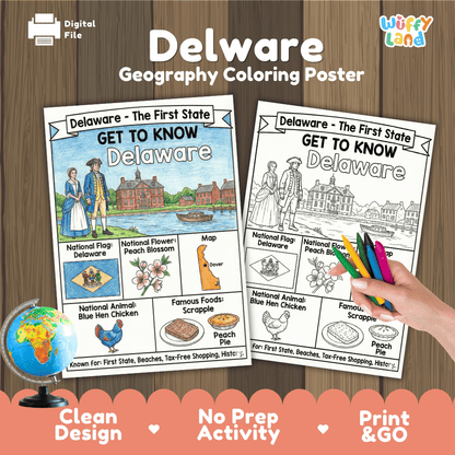 Delaware Geography Coloring Poster Worksheets