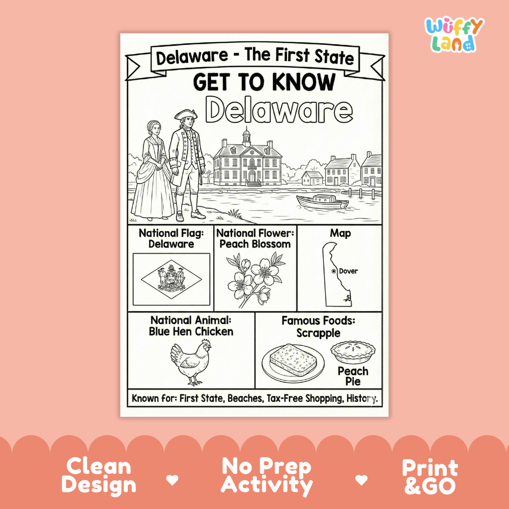 Delaware Geography Coloring Poster Worksheets