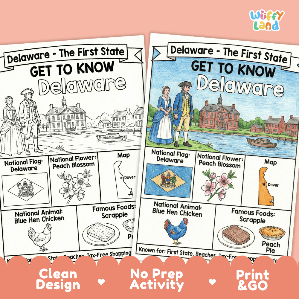 Delaware Geography Coloring Poster Worksheets