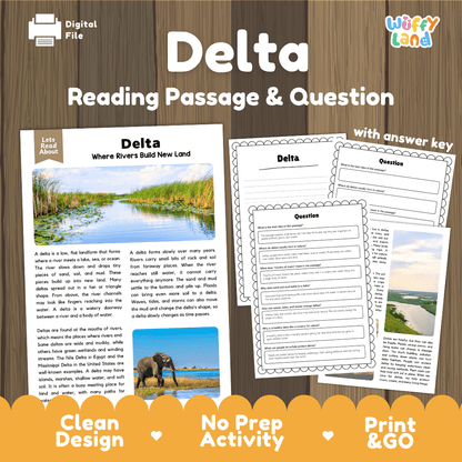 Delta Reading Passage and Questions Nonfiction Science Worksheets