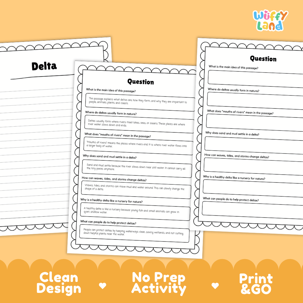 Delta Reading Passage and Questions Nonfiction Science Worksheets