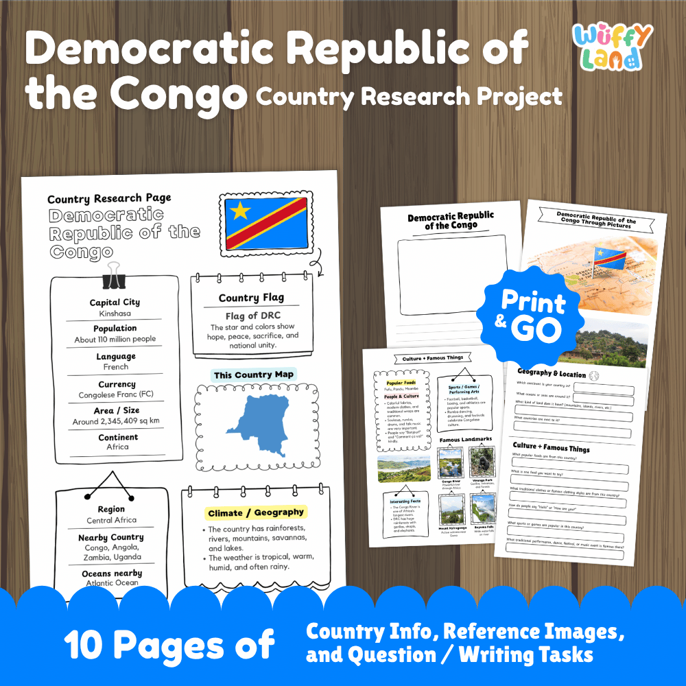 Democratic Republic of the Congo Country Research Project Printable Worksheets and Activities