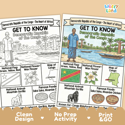 Democratic Republic of the Congo Country Study Geography Coloring Page Worksheet