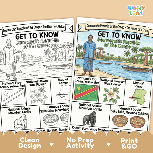 Democratic Republic of the Congo Country Study Geography Coloring Page Worksheet