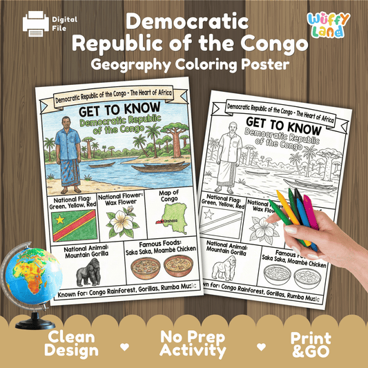 Democratic Republic of the Congo Country Study Geography Coloring Page Worksheet