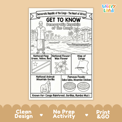 Democratic Republic of the Congo Geography Coloring Poster and Fact Sheet Printable Worksheets