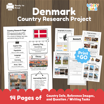 DENMARK Country Study | Geography Research Project & Printable Worksheets