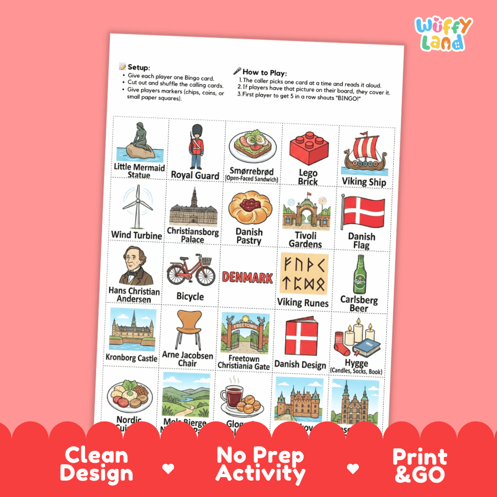 Denmark Geography BINGO Games Danish Culture and Landmarks Activity