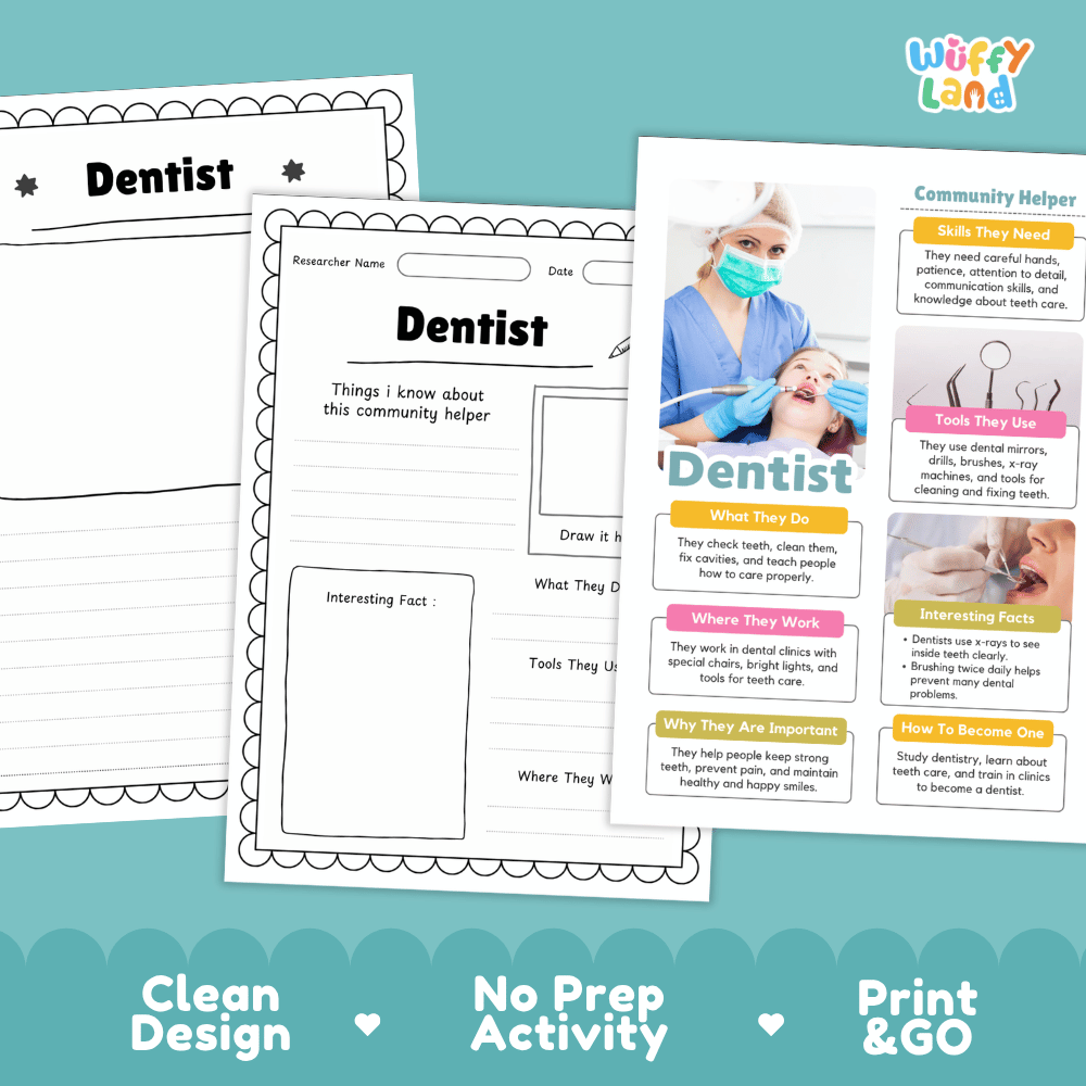 Dentist Community Helper Research Pages and Worksheets