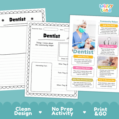 Dentist Community Helper Research Pages and Worksheets