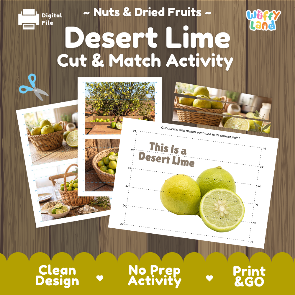 Desert lime cut and match activity cover showing printable fine motor puzzle sheets and harvest photographs