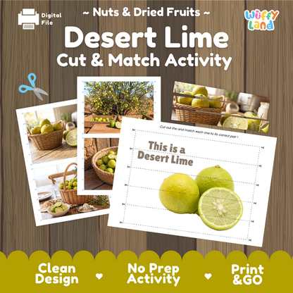 Desert lime cut and match activity cover showing printable fine motor puzzle sheets and harvest photographs