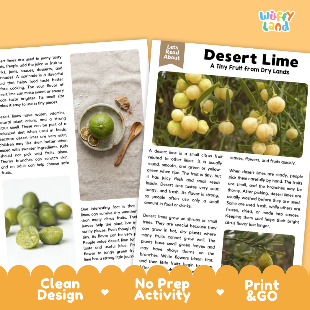 Teacher answer key page showing complete question solutions for Desert Lime nature and science reading comprehension practice
