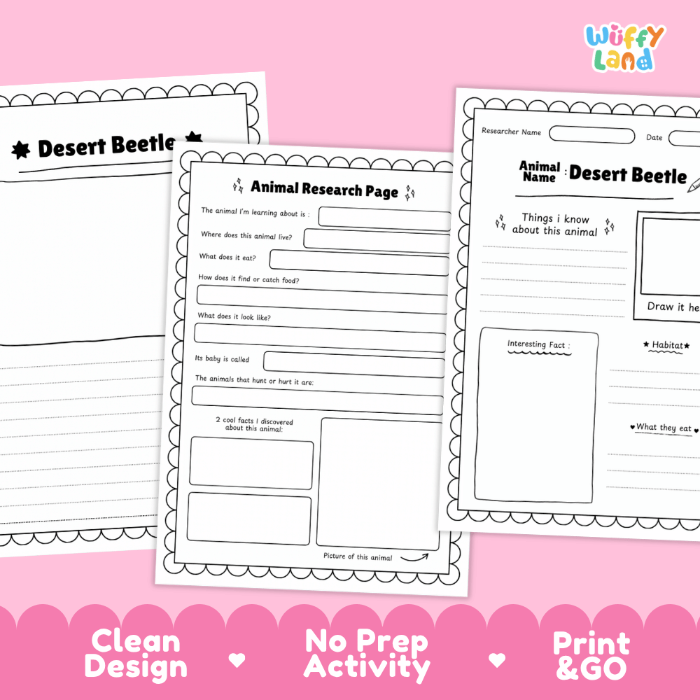 Desert Beetle Animal Research Page and Worksheets