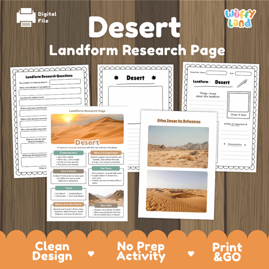 Desert Landform Research Page Worksheets and Reading Activity