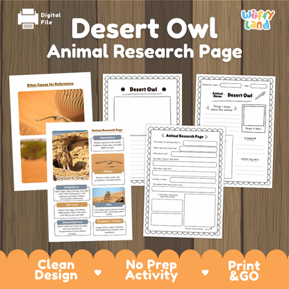 Desert Owl Animal Research Page and Worksheets