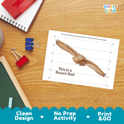 Desert Owl Cut and Match Activity Worksheets | Animal Puzzle Printables