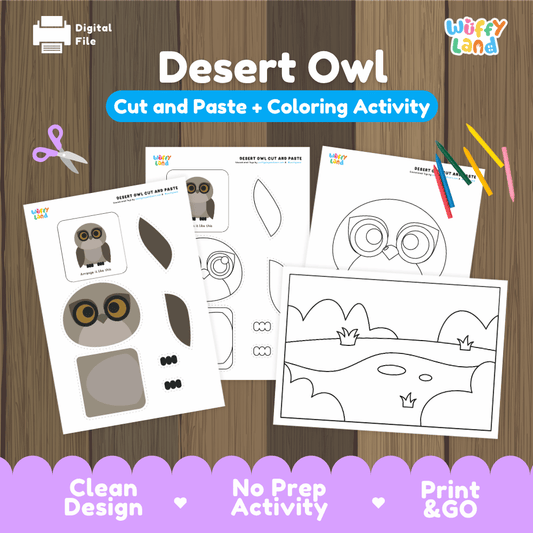 Desert Owl Cut and Paste Craft and Coloring Activity Worksheets