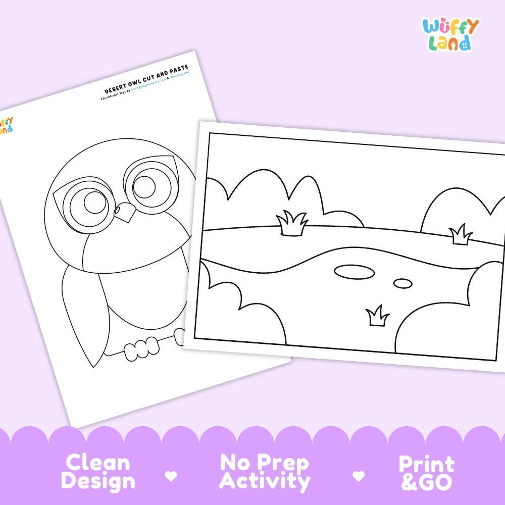 Desert Owl Cut and Paste Craft and Coloring Activity Worksheets