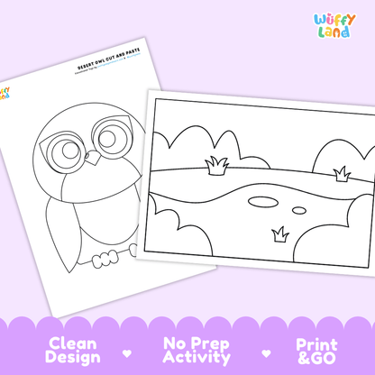 Desert Owl Cut and Paste Craft and Coloring Activity Worksheets