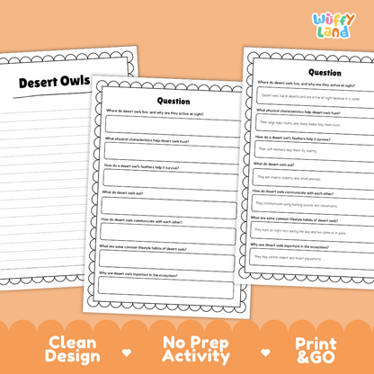 Desert Owls Reading Passage and Comprehension Questions Worksheets with Answer Key