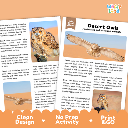 Desert Owls Reading Passage and Comprehension Questions Worksheets with Answer Key