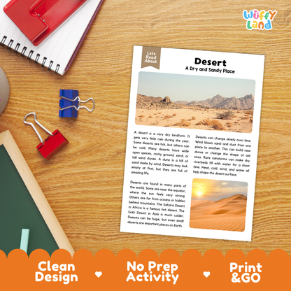Desert Reading Passage and Comprehension Questions Worksheets Landforms