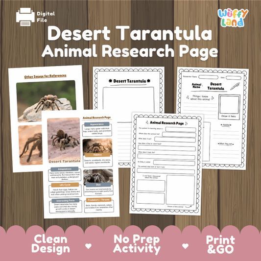 Desert Tarantula Animal Research Page and Worksheets