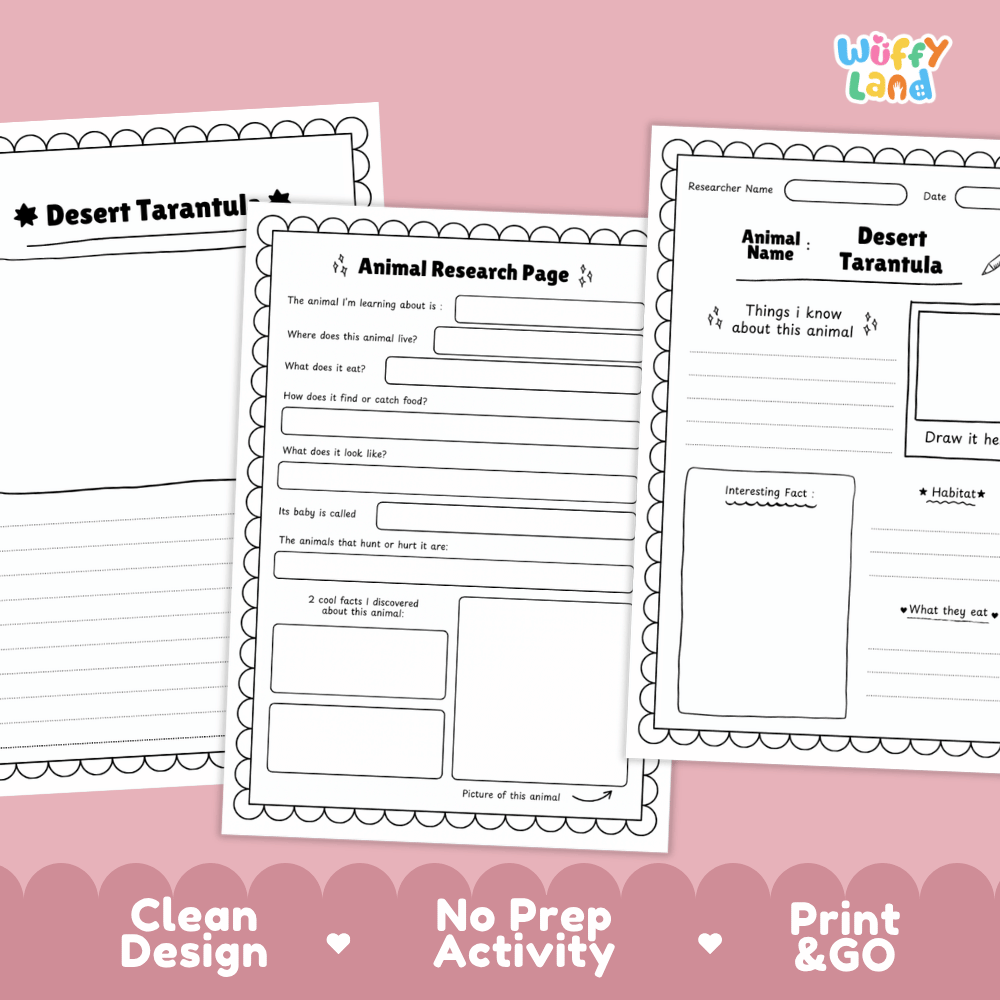 Desert Tarantula Animal Research Page and Worksheets