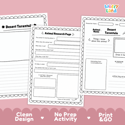 Desert Tarantula Animal Research Page and Worksheets