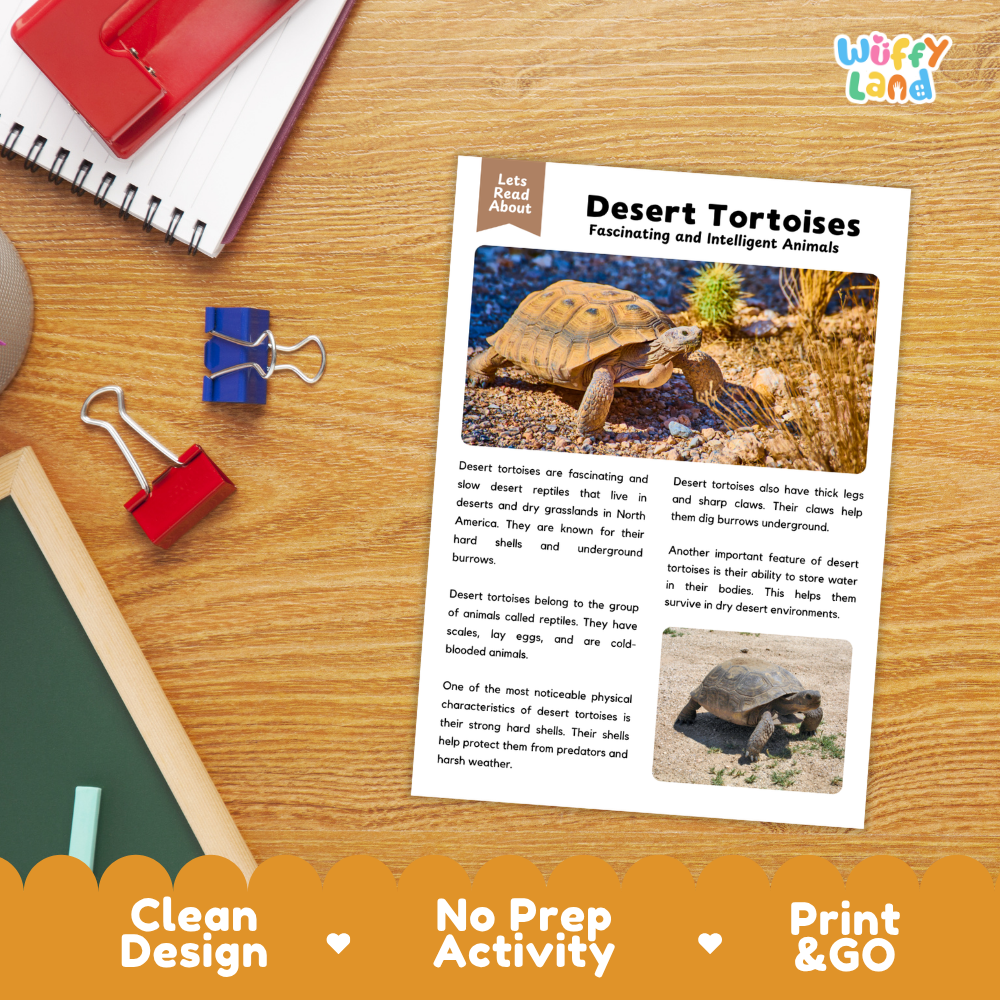 Desert Tortoise Reading Passage and Comprehension Questions Worksheets