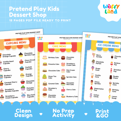 Kids Dessert Shop Dramatic Play Pretend Play Center Printable Activity
