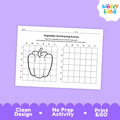 Vegetables Grid Drawing Activity Worksheets