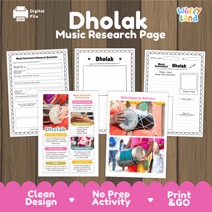 Dholak Music Research Page Worksheets and Fact Sheet