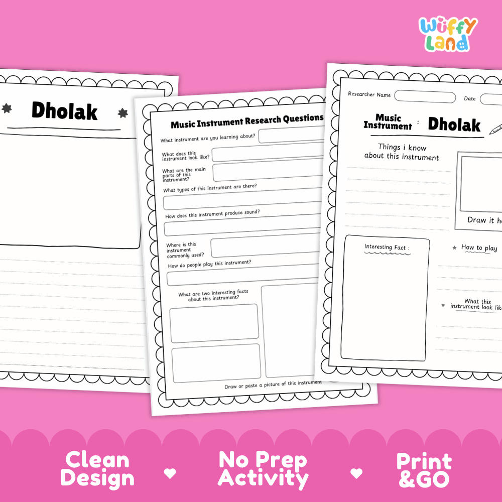 Dholak Music Research Page Worksheets and Fact Sheet