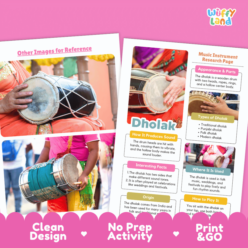 Dholak Music Research Page Worksheets and Fact Sheet