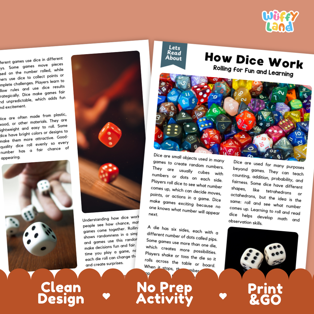 Complete teacher answer key worksheet providing detailed model responses for dice comprehension questions