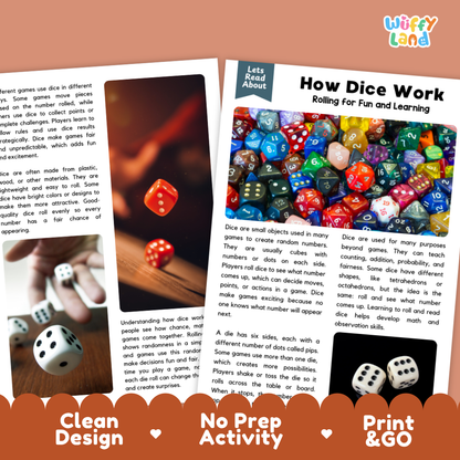 Complete teacher answer key worksheet providing detailed model responses for dice comprehension questions