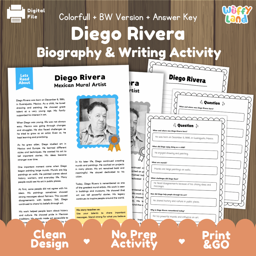 Diego Rivera Biography Reading Passage and Writing Activity Worksheets