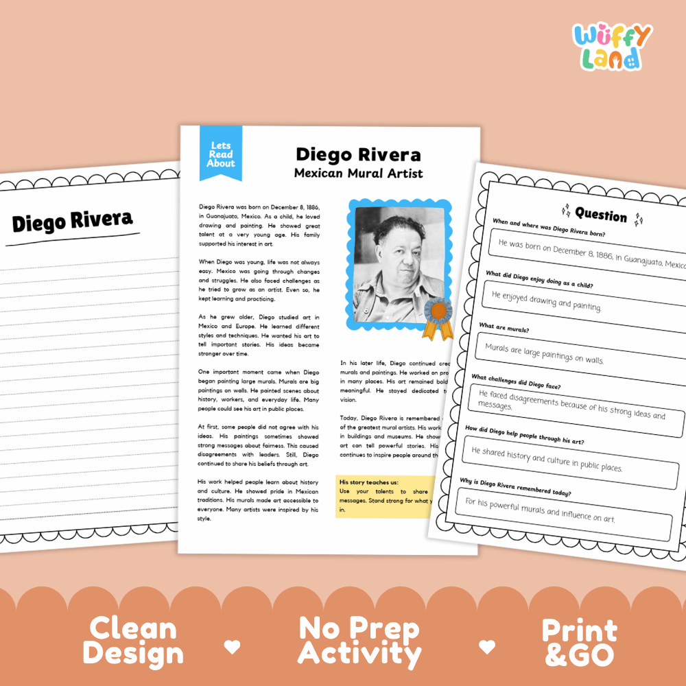 Diego Rivera Biography Reading Passage and Writing Activity Worksheets