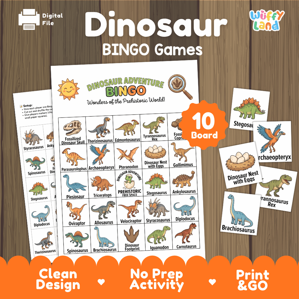 Dinosaur Adventure Bingo Games Printable Activity