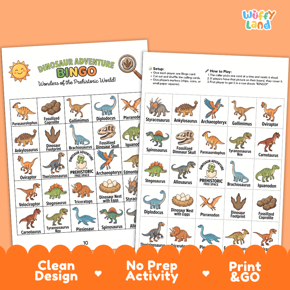 Dinosaur Adventure Bingo Games Printable Activity