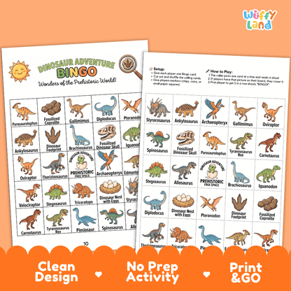 Dinosaur Adventure Bingo Games Printable Activity