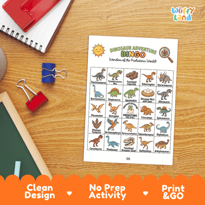 Dinosaur Adventure Bingo Games Printable Activity