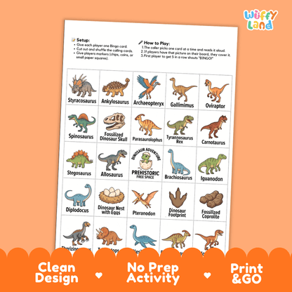 Dinosaur Adventure Bingo Games Printable Activity