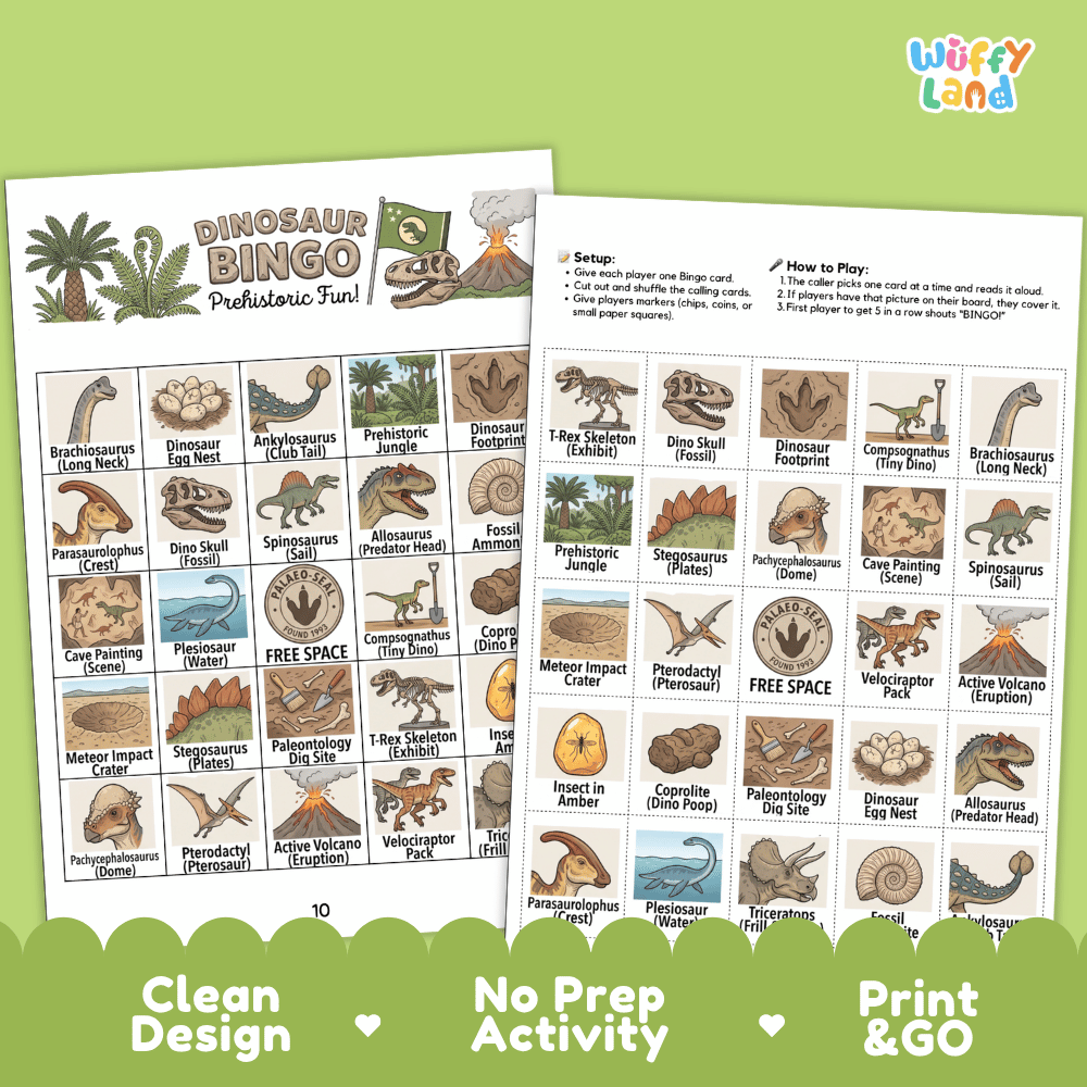 Dinosaur Bingo Games Printable Activity