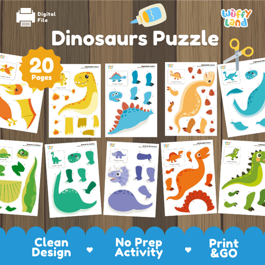 Dinosaur Puzzle – Cut and Match Printable for Kids