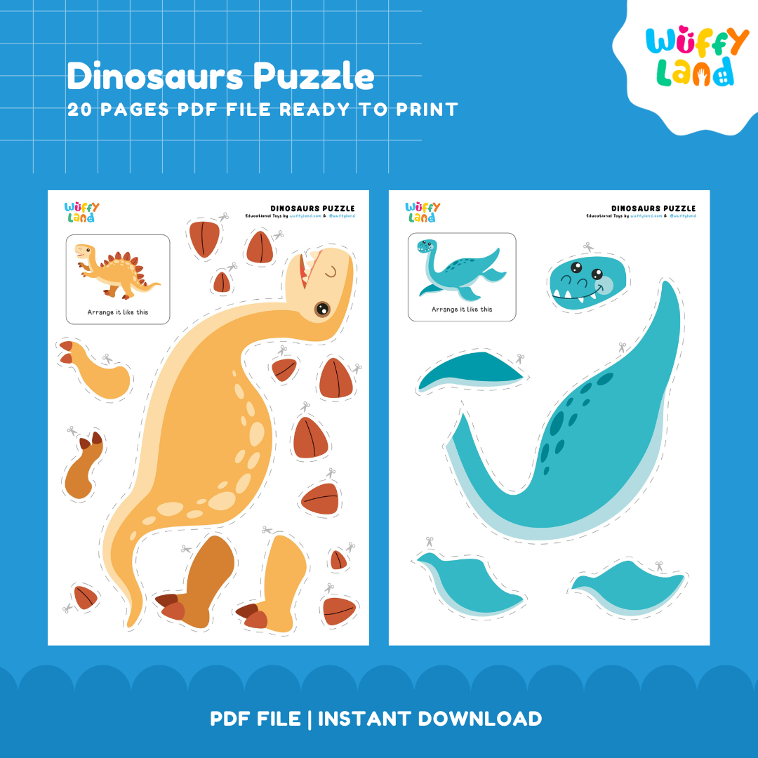 Dinosaur Puzzle – Cut and Match Printable for Kids